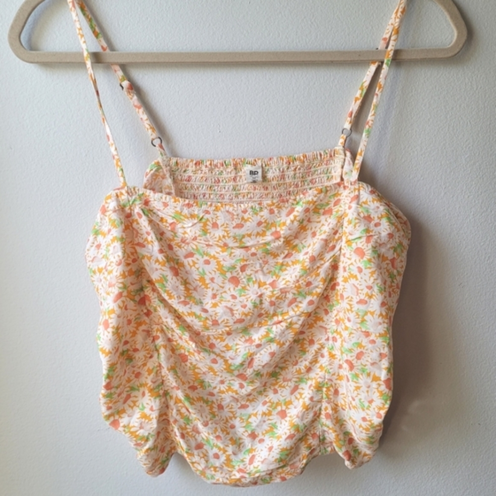 bp Floral Smocked Cowl Neck Tank in White, Yellow & Orange